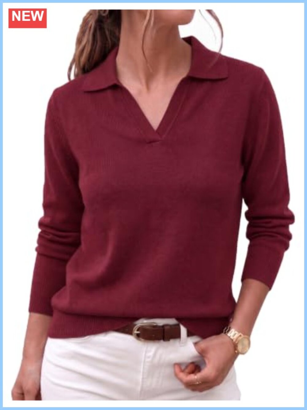 Zeagoo Womens Long Sleeve Polo V Neck Knitted Business Casual Sweater